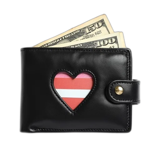black, leather, wallet, heart-shaped transparent PNG cut-out