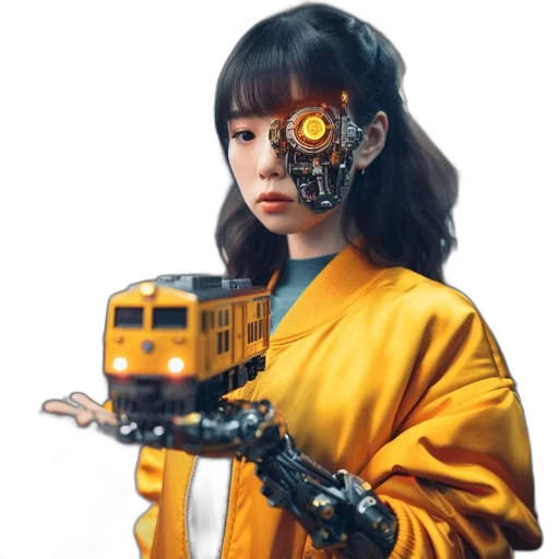 robot, weapon, face, jacket transparent PNG cut-out