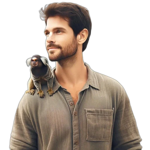 animal, earth tones, man, marmoset transparent PNG cut-out