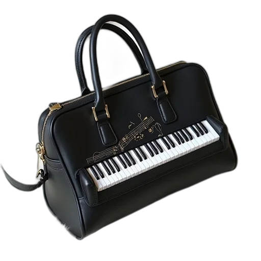 black, handbag, piano-themed, design transparent PNG cut-out