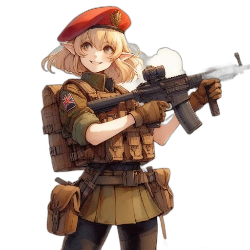 weapon, staff, jacket, hat transparent PNG cut-out