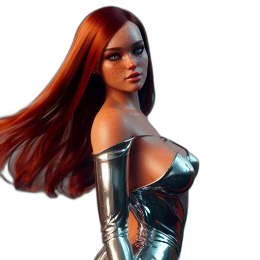 dress, hair, concept art, 3d render transparent PNG cut-out