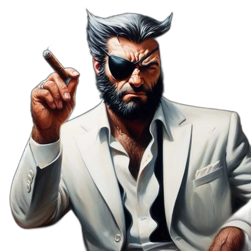 jacket, staff, face, weapon transparent PNG cut-out
