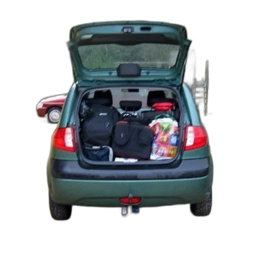 car, green, trunk, open transparent PNG cut-out