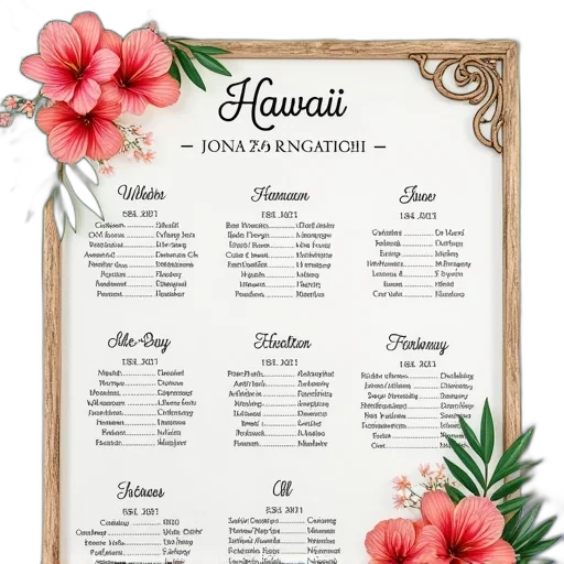 hawaiian, wedding, seating, plan transparent PNG cut-out