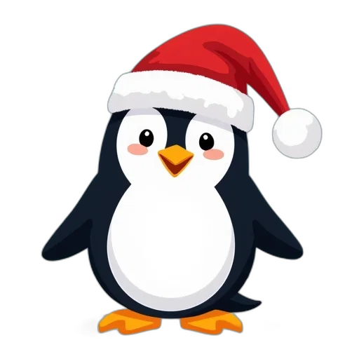 cartoon, penguin, wearing, santa transparent PNG cut-out