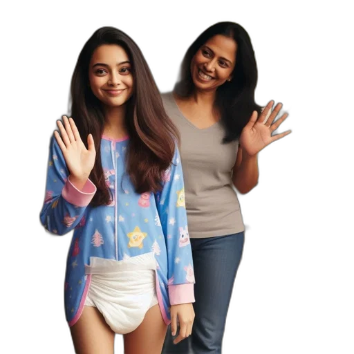 two, women, wave, greet transparent PNG cut-out