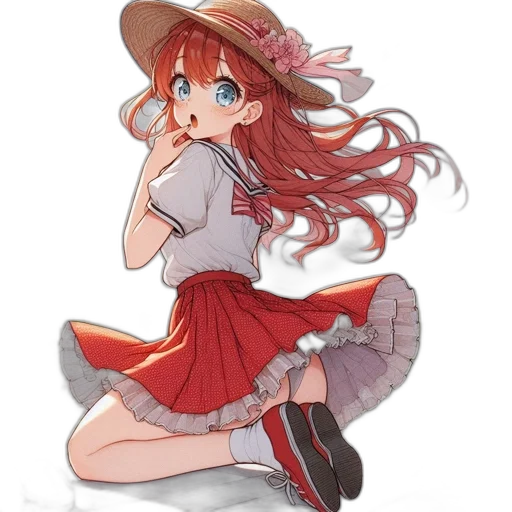 hat, dress, flower, staff transparent PNG cut-out