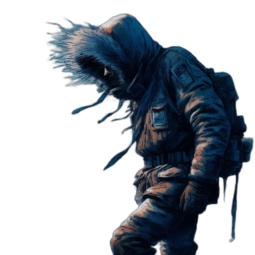 jacket, creature, staff, mask transparent PNG cut-out