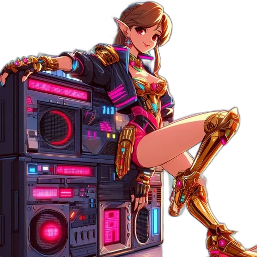 robot, dress, weapon, cyberpunk transparent PNG cut-out