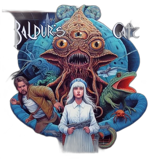 concept art, fantasy art, blue, poster transparent PNG cut-out