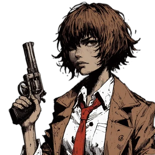 weapon, jacket, face, staff transparent PNG cut-out