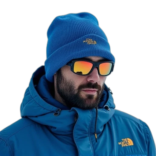 jacket, hat, face, staff transparent PNG cut-out