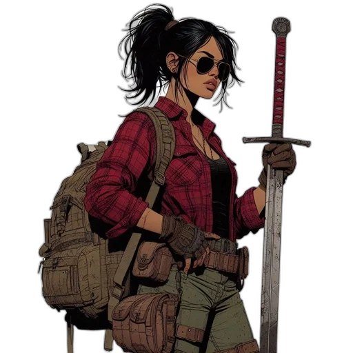 weapon, staff, jacket, comic book art transparent PNG cut-out