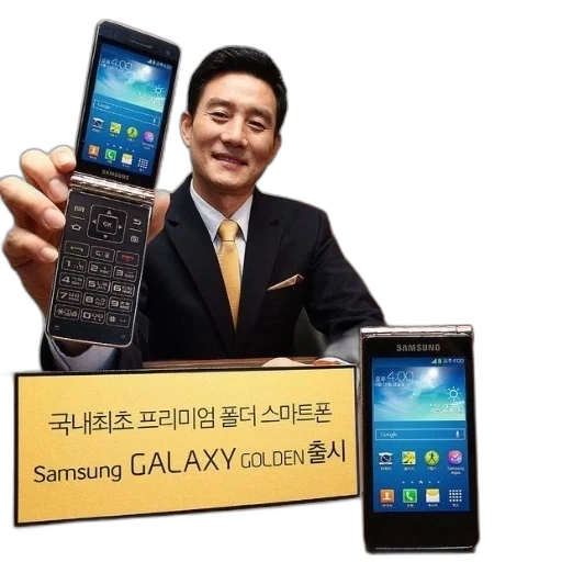 man, suit, holds, samsung transparent PNG cut-out