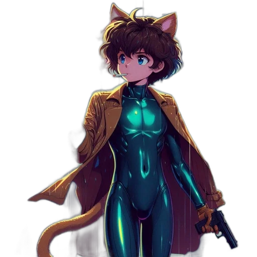 jacket, robot, staff, weapon transparent PNG cut-out
