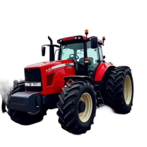 red, tractor, large, black transparent PNG cut-out