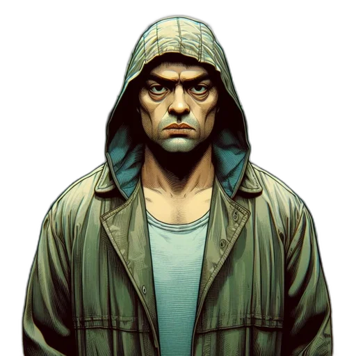 jacket, face, comic book art, concept art transparent PNG cut-out