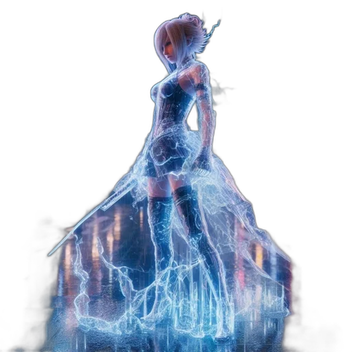 dress, hair, sword, creature transparent PNG cut-out