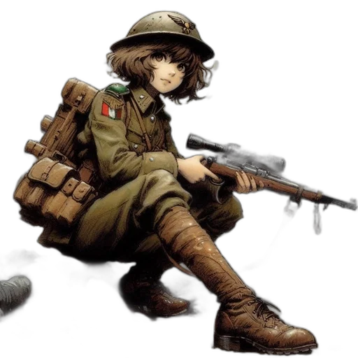 weapon, jacket, hat, concept art transparent PNG cut-out
