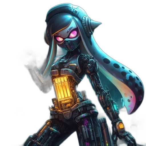 robot, weapon, staff, cyberpunk transparent PNG cut-out