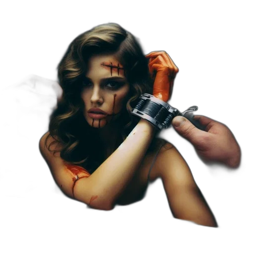 weapon, staff, hair, mask transparent PNG cut-out