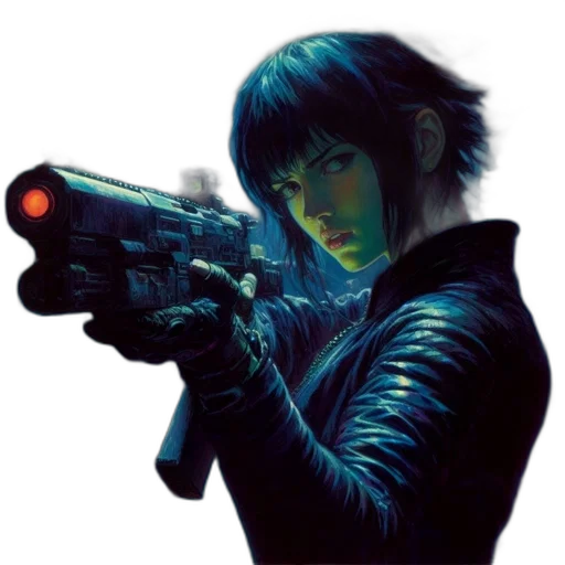 weapon, jacket, cyberpunk, comic book art transparent PNG cut-out