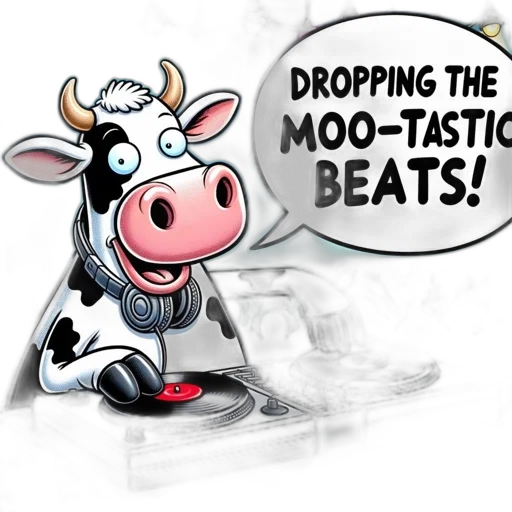 comic book art, anthropomorphic, cow, wears transparent PNG cut-out