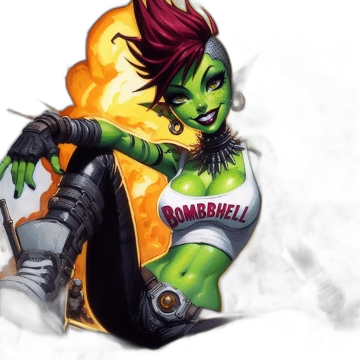 concept art, comic book art, fantasy art, green-skinned transparent PNG cut-out