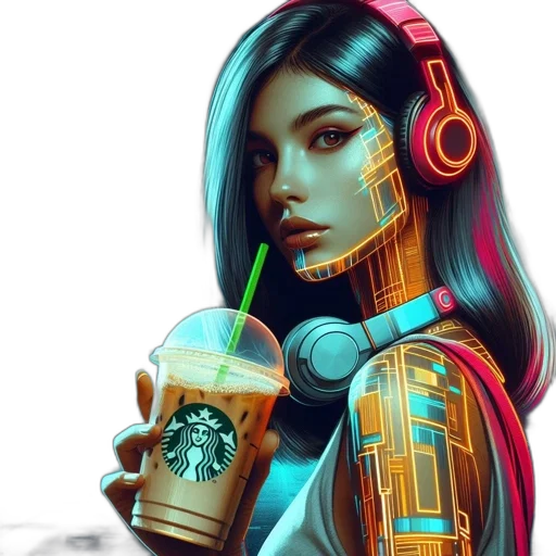 robot, face, cyberpunk, vaporwave transparent PNG cut-out