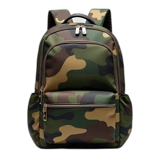jacket, 3d render, camouflage, backpack transparent PNG cut-out