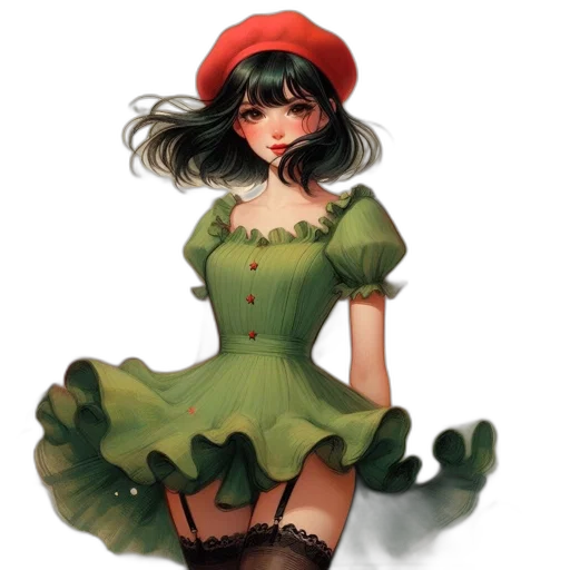 dress, hat, staff, concept art transparent PNG cut-out