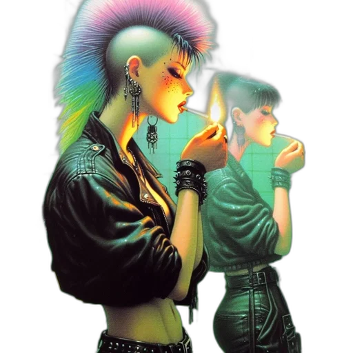 jacket, hair, jewelry, cyberpunk transparent PNG cut-out