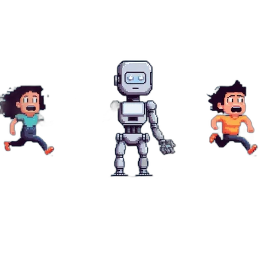 robot, pixel art, concept art, comic book art transparent PNG cut-out