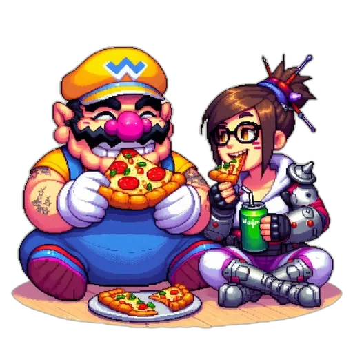food, pixel art, vaporwave, concept art transparent PNG cut-out