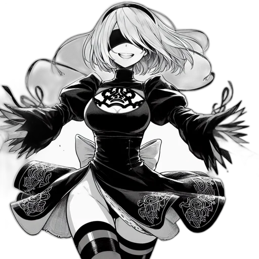 dress, robot, creature, hair transparent PNG cut-out