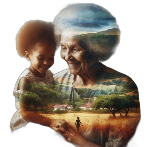 photorealistic, elderly, woman, landscape transparent PNG cut-out