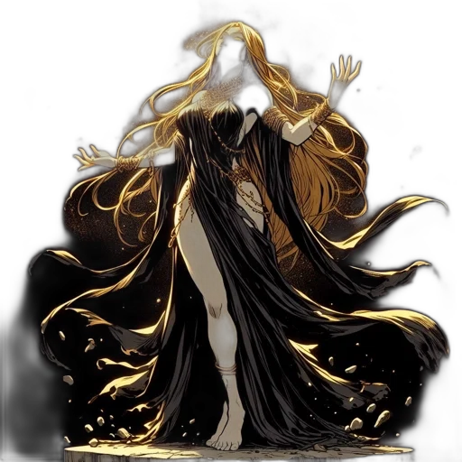 dress, hair, crown, staff transparent PNG cut-out