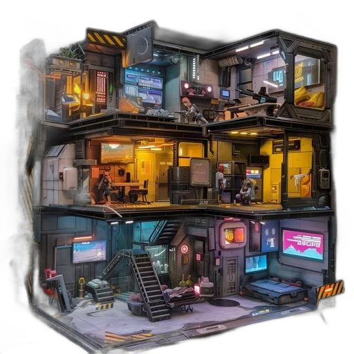 building, concept art, cyberpunk, 3d render transparent PNG cut-out