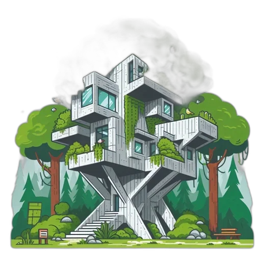 building, tree, concept art, 3d render transparent PNG cut-out
