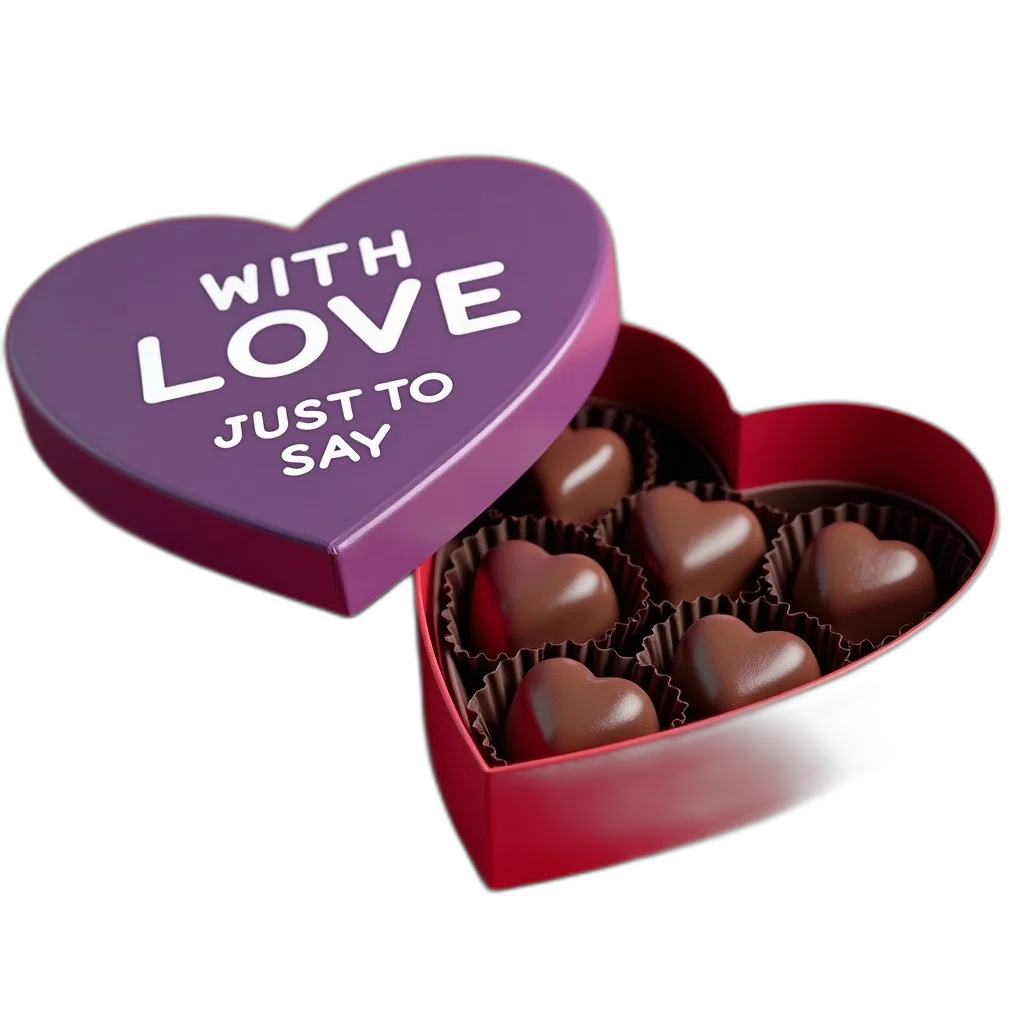3d render, heart-shaped, box, chocolates transparent PNG cut-out