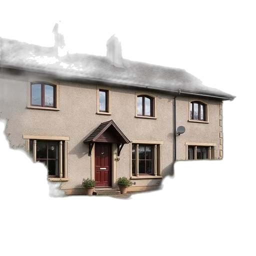 building, 3d render, photorealistic, two transparent PNG cut-out