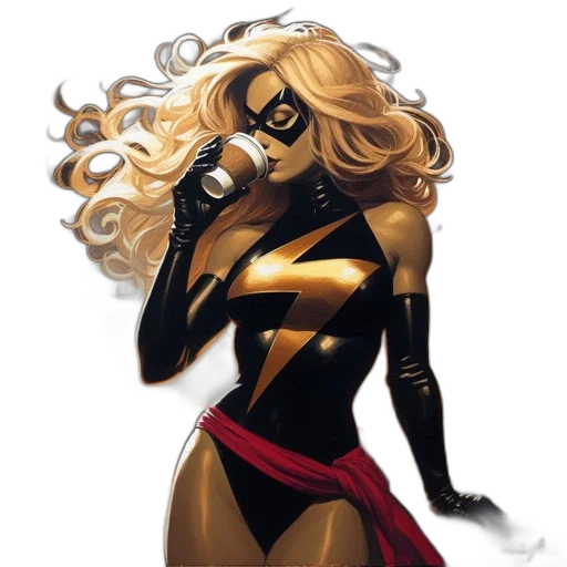 comic book art, concept art, golden, female transparent PNG cut-out