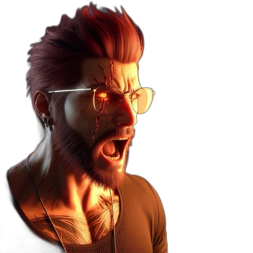 face, jacket, 3d render, concept art transparent PNG cut-out