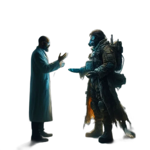 robot, staff, weapon, jacket transparent PNG cut-out