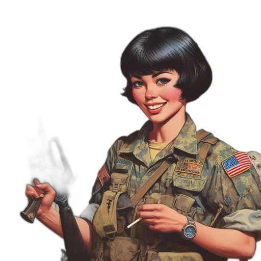 weapon, staff, jacket, hair transparent PNG cut-out