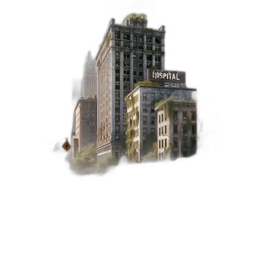 building, umbrella, furniture, photorealistic transparent PNG cut-out
