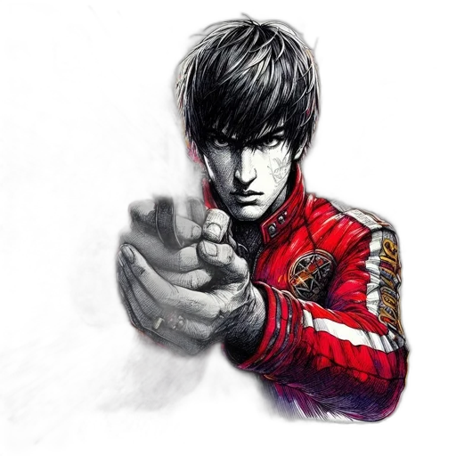 jacket, weapon, comic book art, photorealistic transparent PNG cut-out