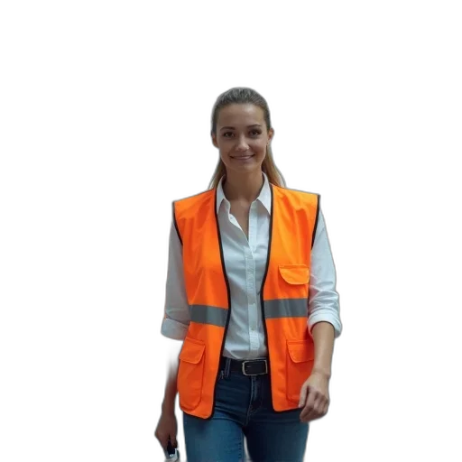 staff, jacket, woman, orange transparent PNG cut-out