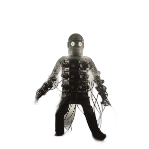 robot, jacket, mask, weapon transparent PNG cut-out